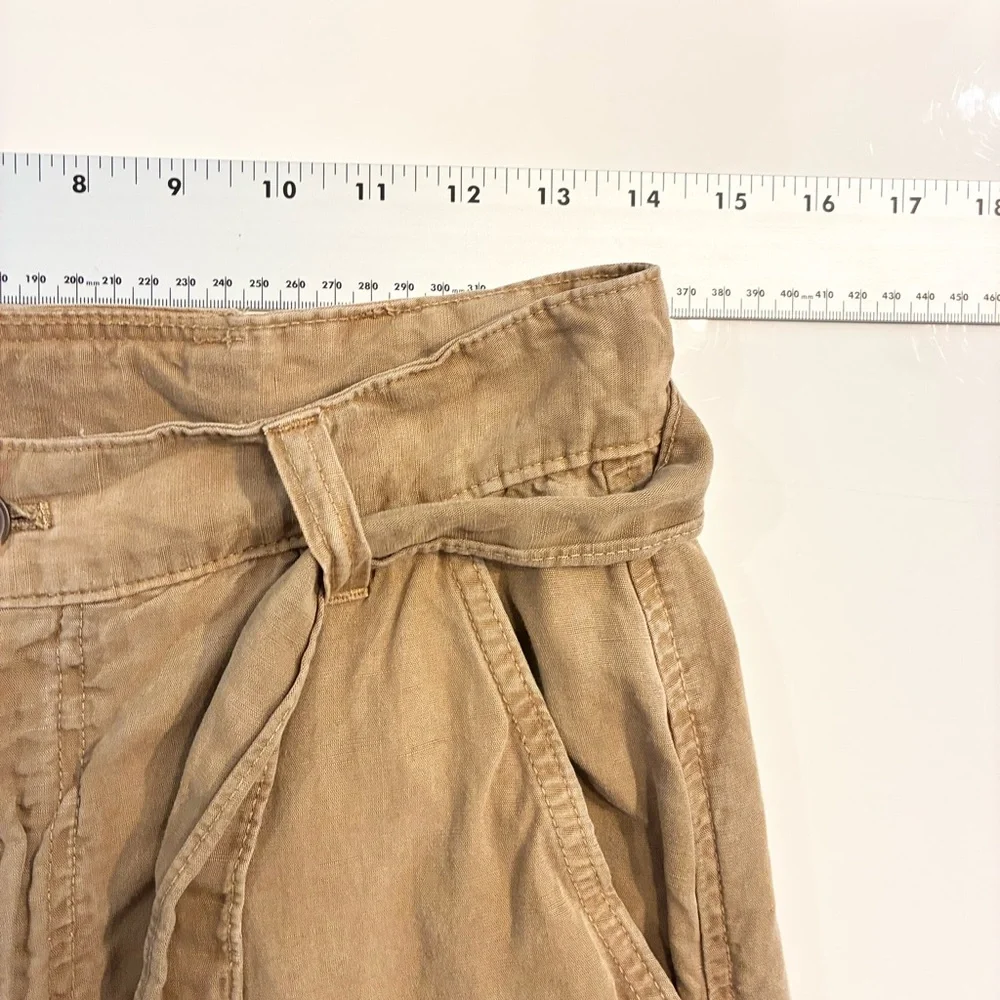 Zara Pants S Brown Linen Wide Leg Belted